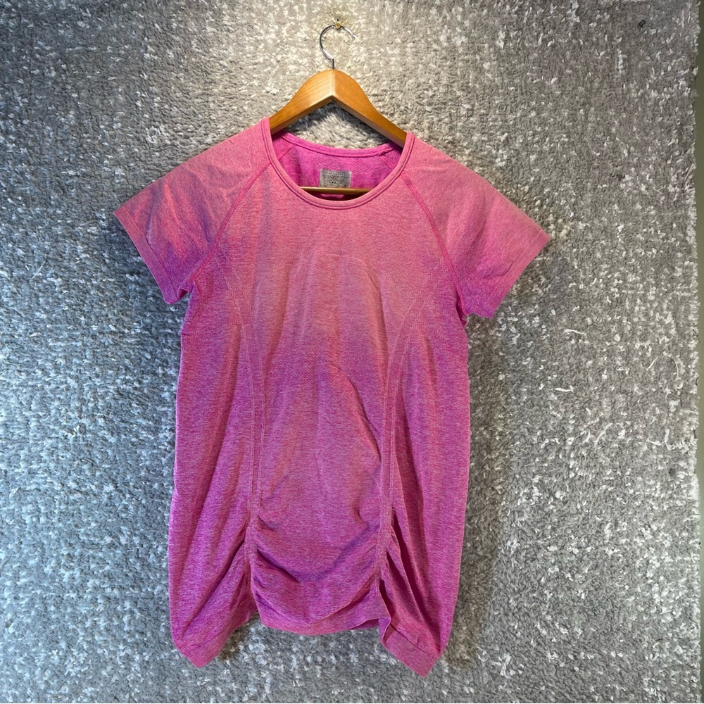 Athleta Pink Fastest Track Tee Women Medium  Exercise Top Ruched Polyester/nylon